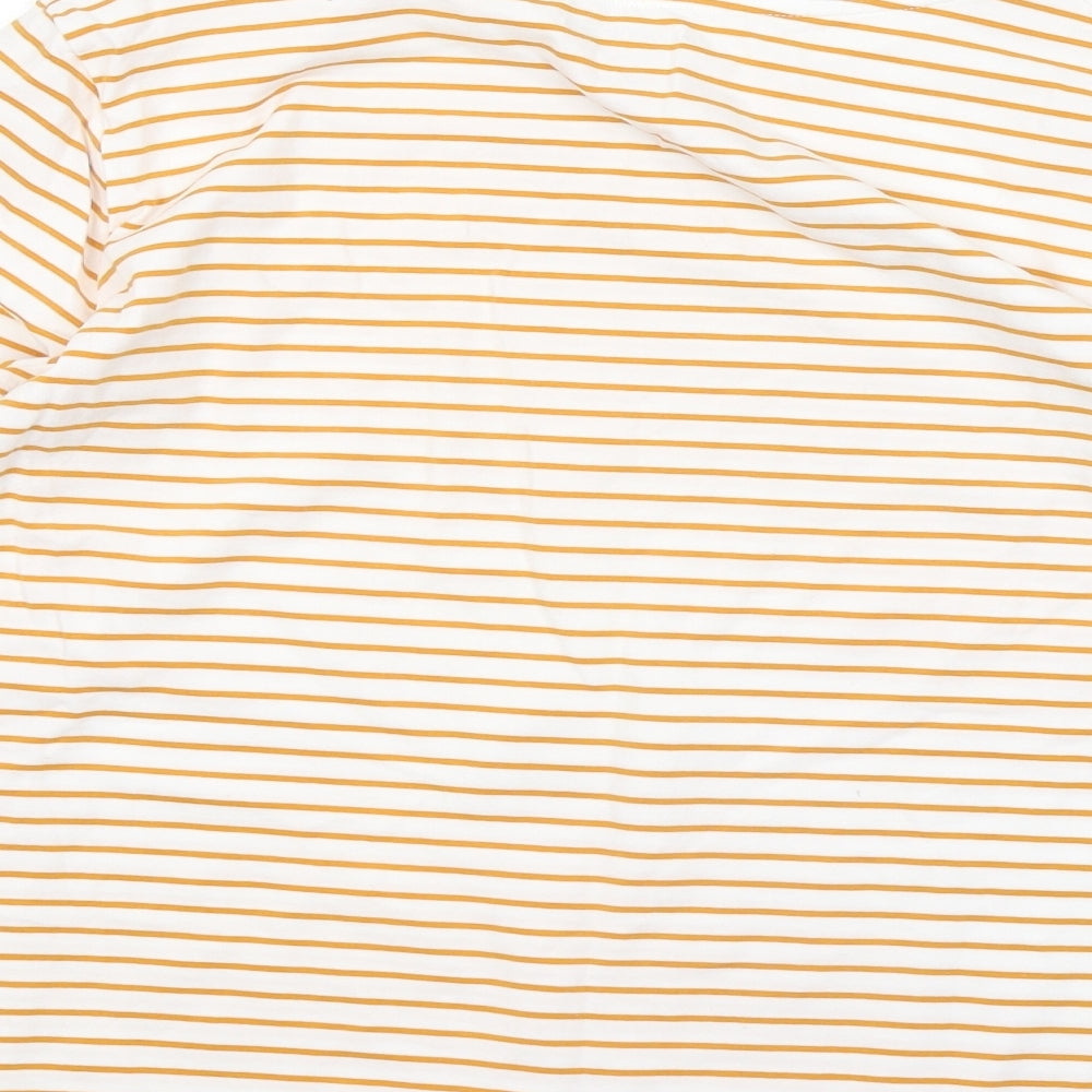 Dunnes Stores Womens Orange Striped Cotton Basic T-Shirt Size L Round Neck