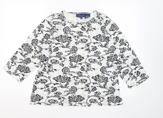 Artscape Womens White Round Neck Floral Cotton Pullover Jumper Size M