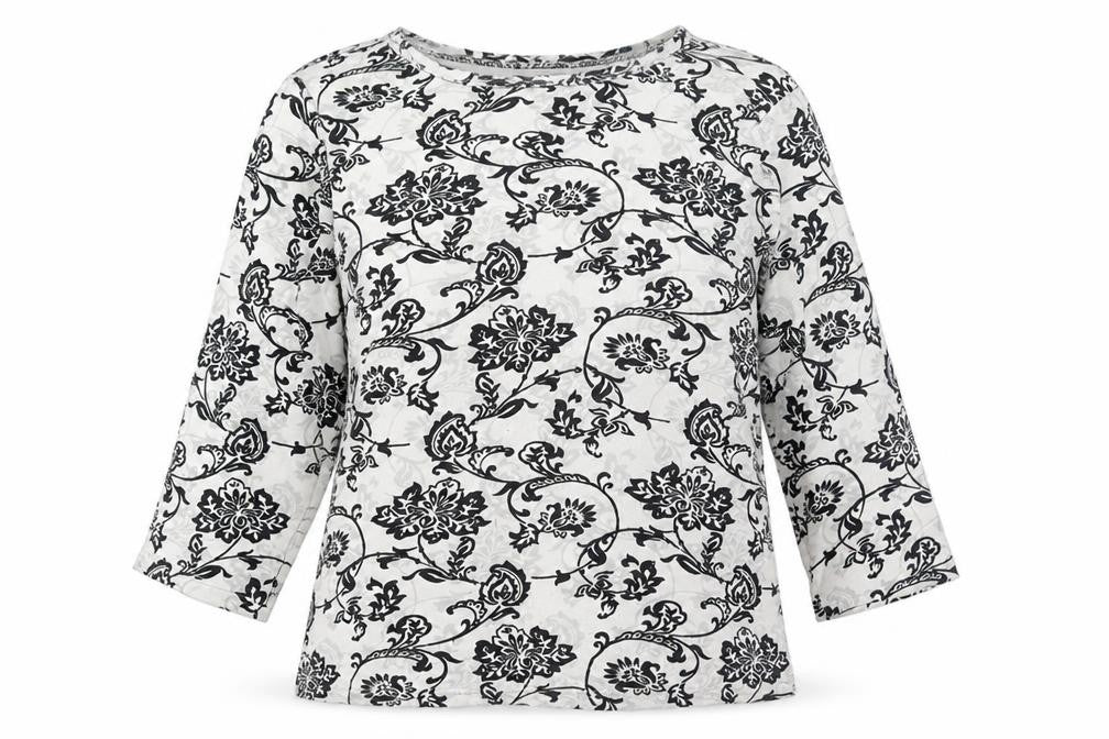 Artscape Womens White Round Neck Floral Cotton Pullover Jumper Size M