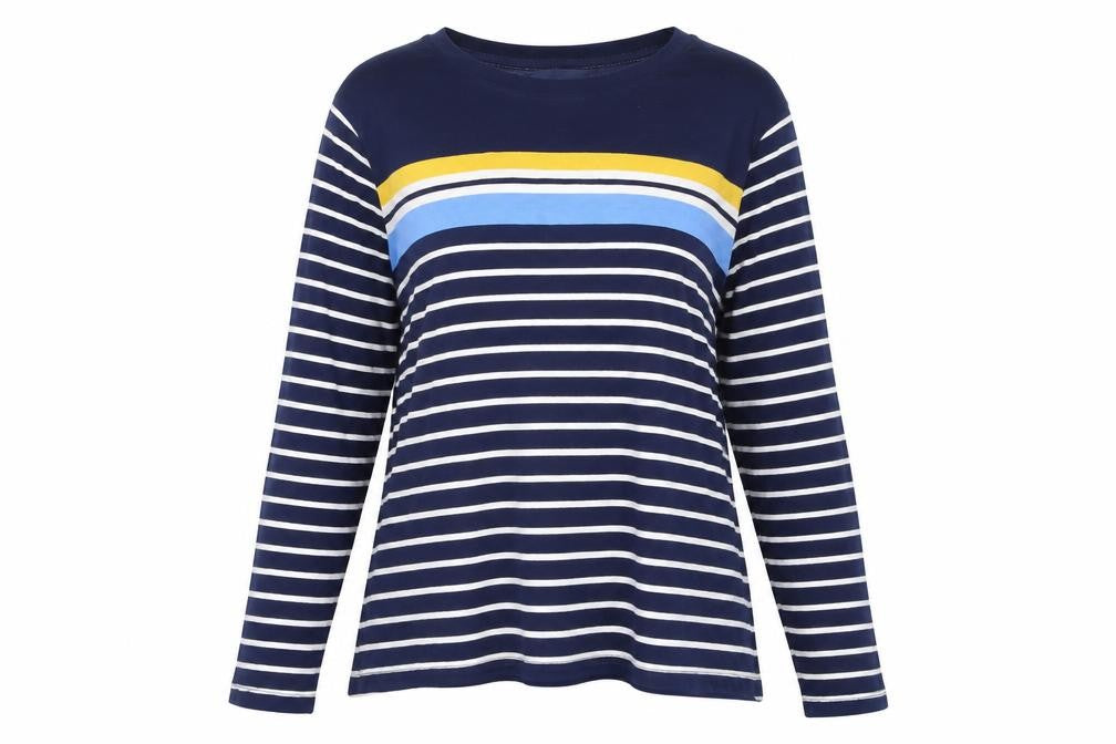 Studio Womens Blue Round Neck Striped Cotton Pullover Jumper Size 12