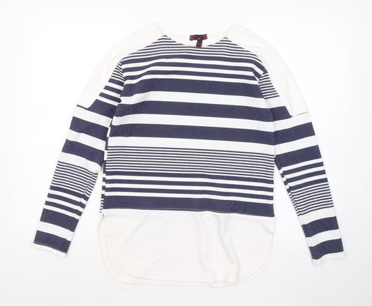 Missi London Womens Blue Round Neck Striped Polyester Pullover Jumper Size 10