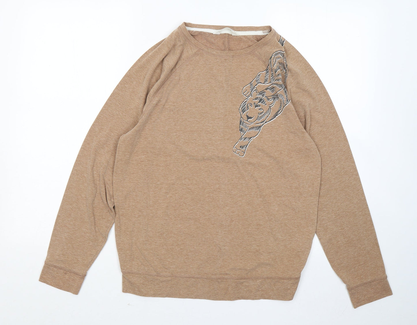 Marks and Spencer Womens Brown Round Neck Cotton Pullover Jumper Size 12 - Tiger