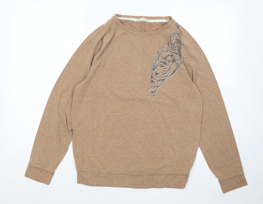 Marks and Spencer Womens Brown Round Neck Cotton Pullover Jumper Size 12 - Tiger