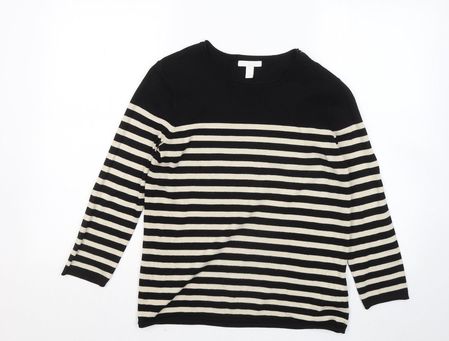 H&M Womens Black Round Neck Striped Acrylic Pullover Jumper Size S
