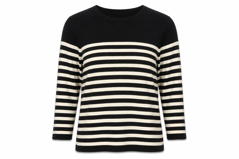 H&M Womens Black Round Neck Striped Acrylic Pullover Jumper Size S