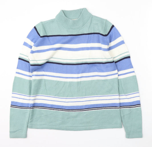 EWM Womens Green Round Neck Striped Acrylic Pullover Jumper Size 10