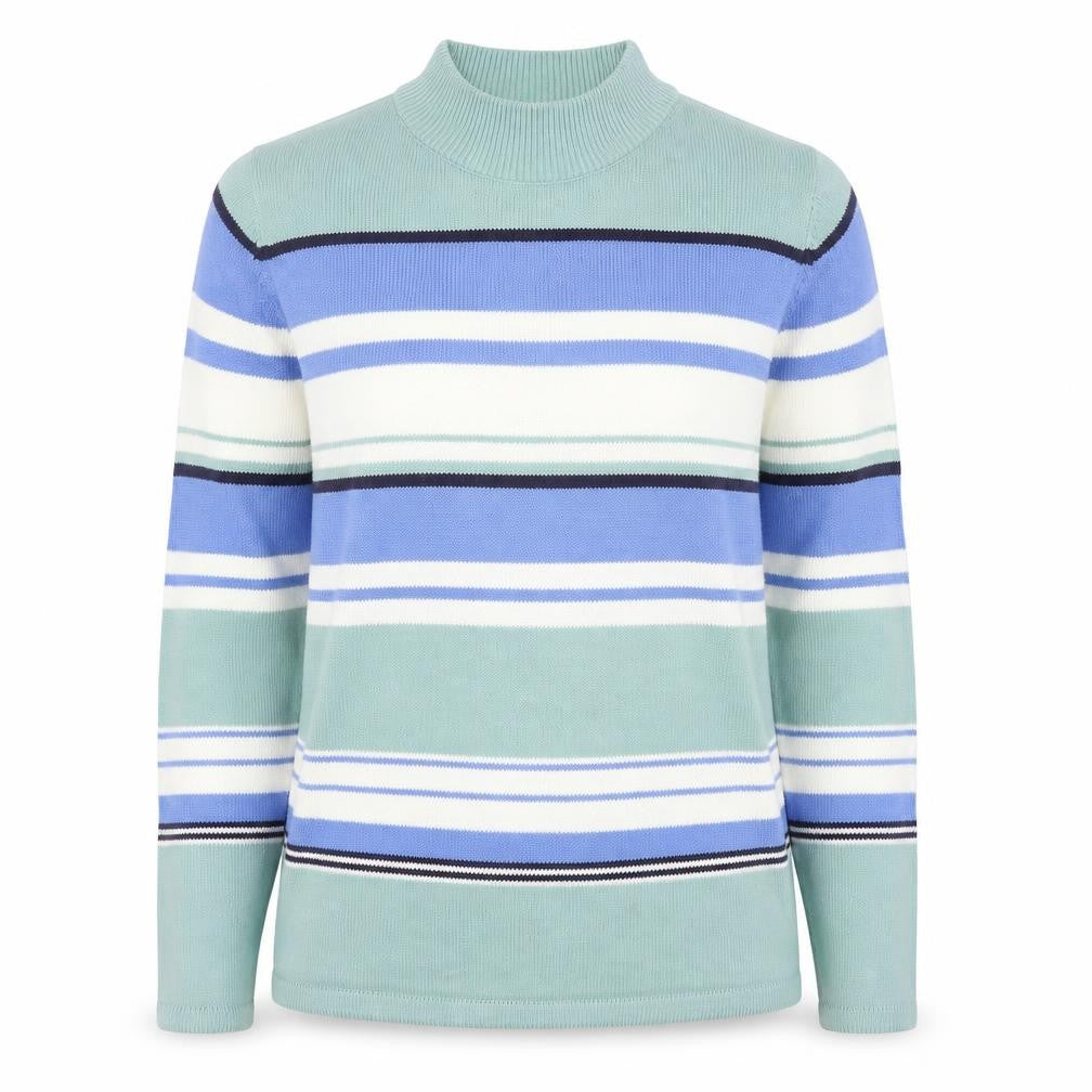 EWM Womens Green Round Neck Striped Acrylic Pullover Jumper Size 10