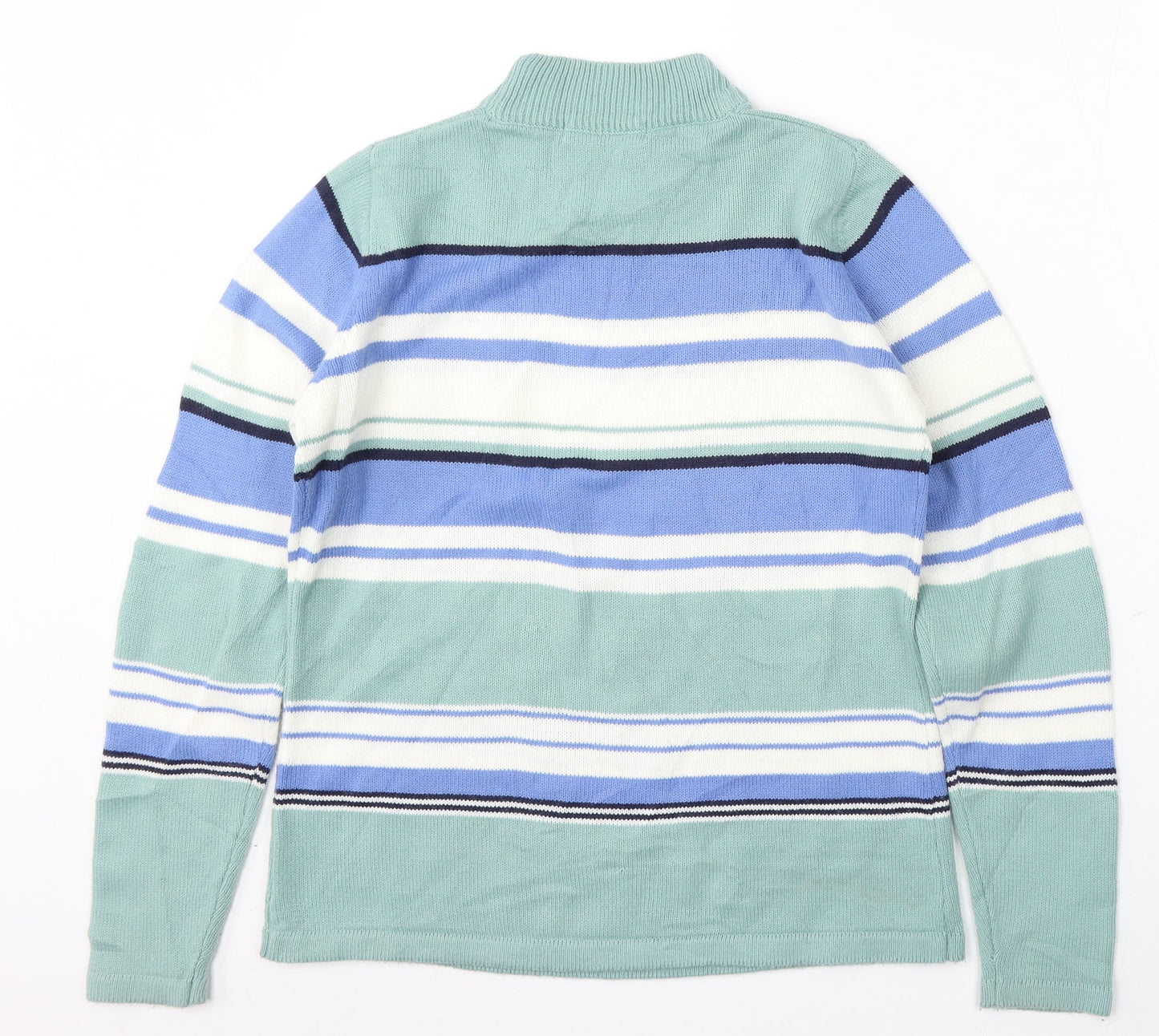 EWM Womens Green Round Neck Striped Acrylic Pullover Jumper Size 10