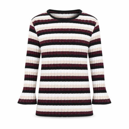 F&F Kids Girls Multicoloured Round Neck Striped Polyester Pullover Jumper Size 10-11 Years