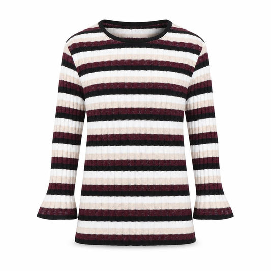 F&F Kids Girls Multicoloured Round Neck Striped Polyester Pullover Jumper Size 10-11 Years