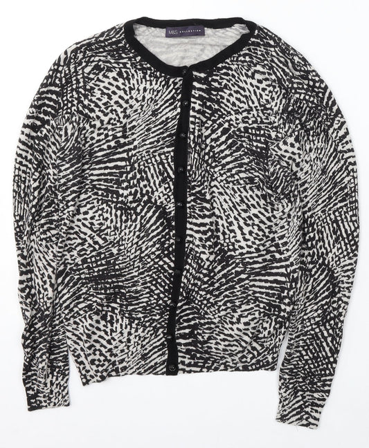 Marks and Spencer Womens Multicoloured Round Neck Geometric Viscose Cardigan Jumper Size 12