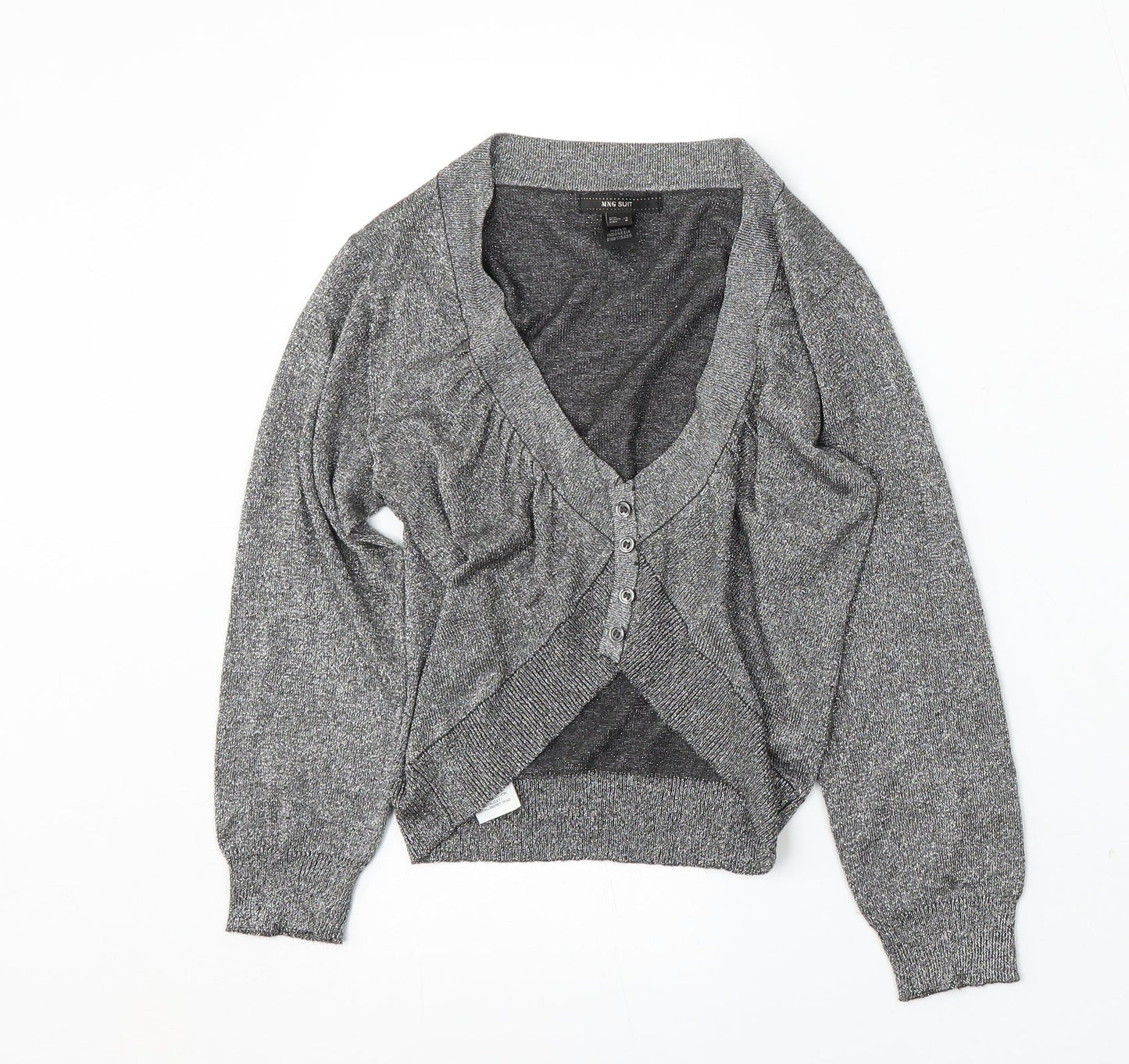 MNG Womens Silver V-Neck Viscose Cardigan Jumper Size S