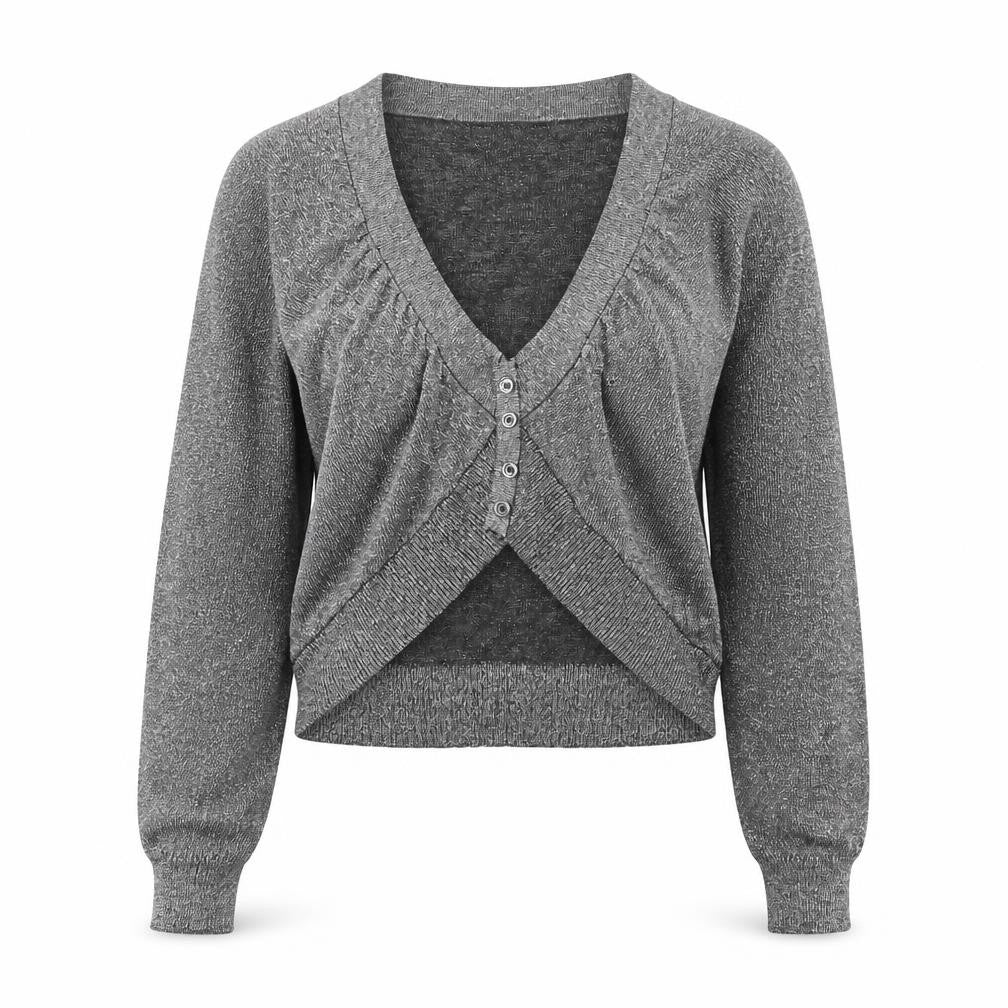 Mango Womens Silver V-Neck Viscose Cardigan Jumper Size S