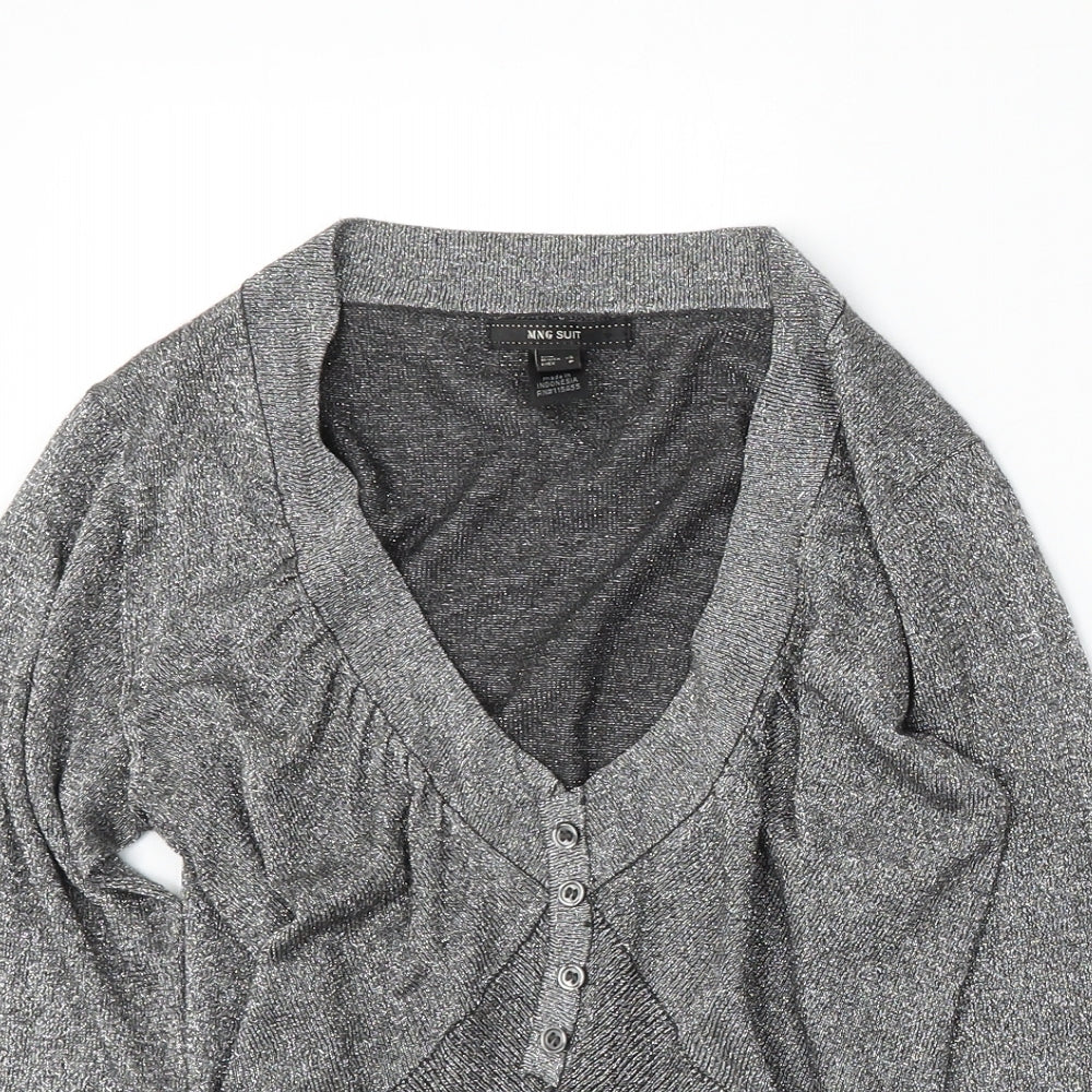 MNG Womens Silver V-Neck Viscose Cardigan Jumper Size S