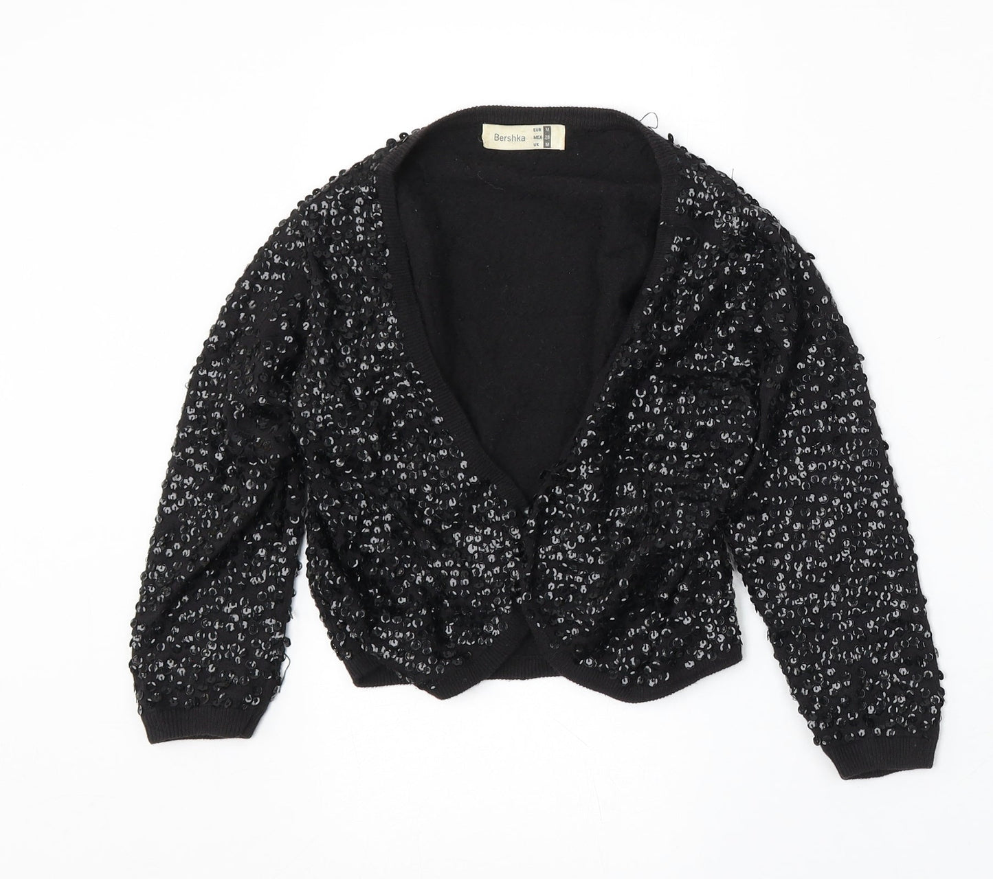 Bershka Womens Black V-Neck Cotton Cardigan Jumper Size M