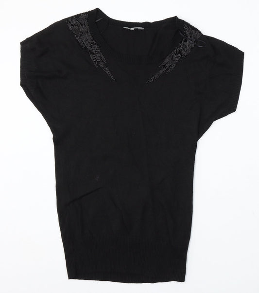 Mia Moda Womens Black Round Neck Viscose Pullover Jumper Size S