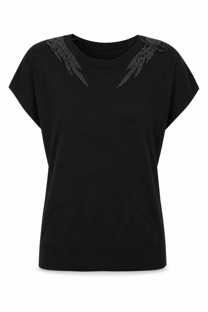 Mia Moda Womens Black Round Neck Viscose Pullover Jumper Size S