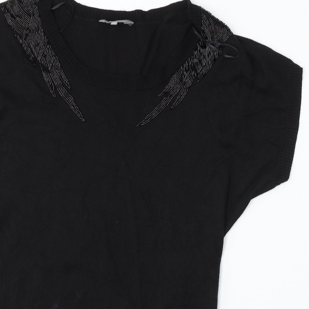 Mia Moda Womens Black Round Neck Viscose Pullover Jumper Size S