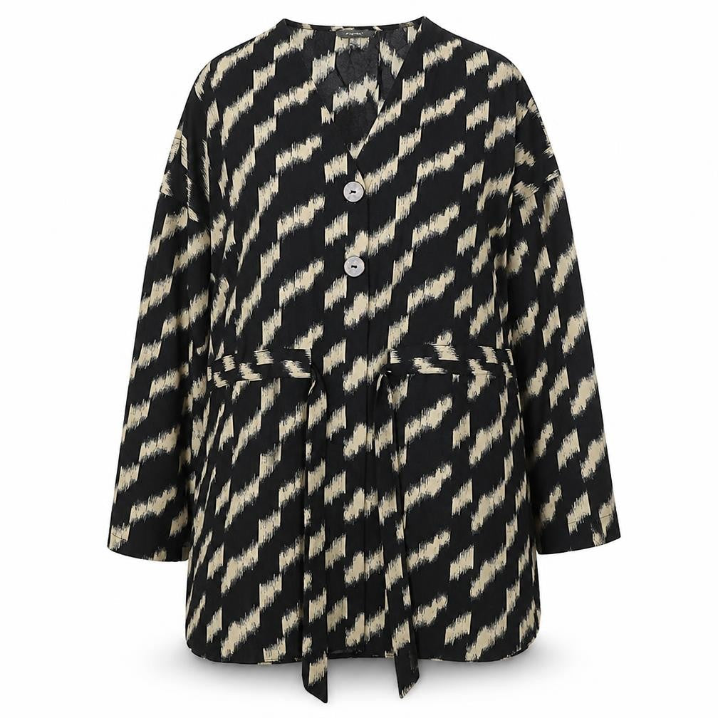 Primark Womens Black V-Neck Geometric Polyester Pullover Jumper Size 16
