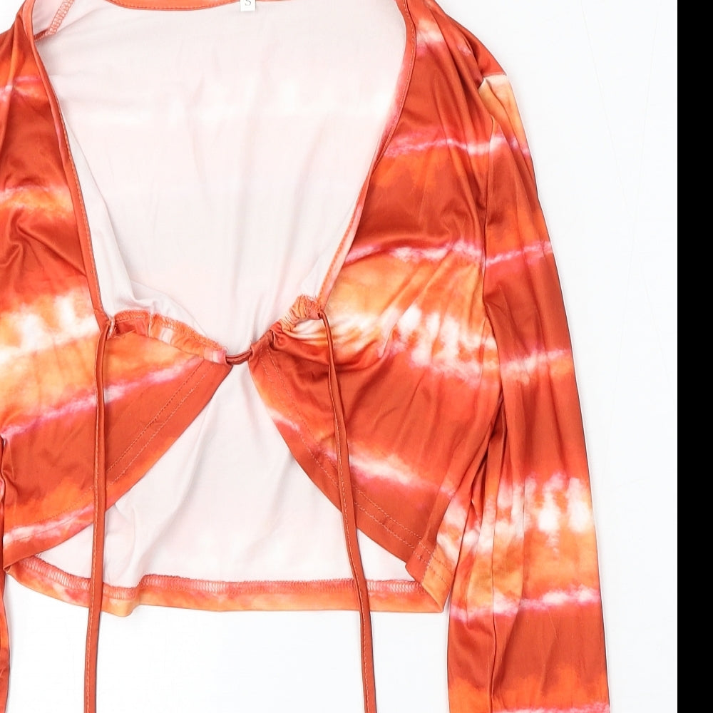 Preworn Womens Orange Geometric Polyester Camisole Blouse Size S V-Neck