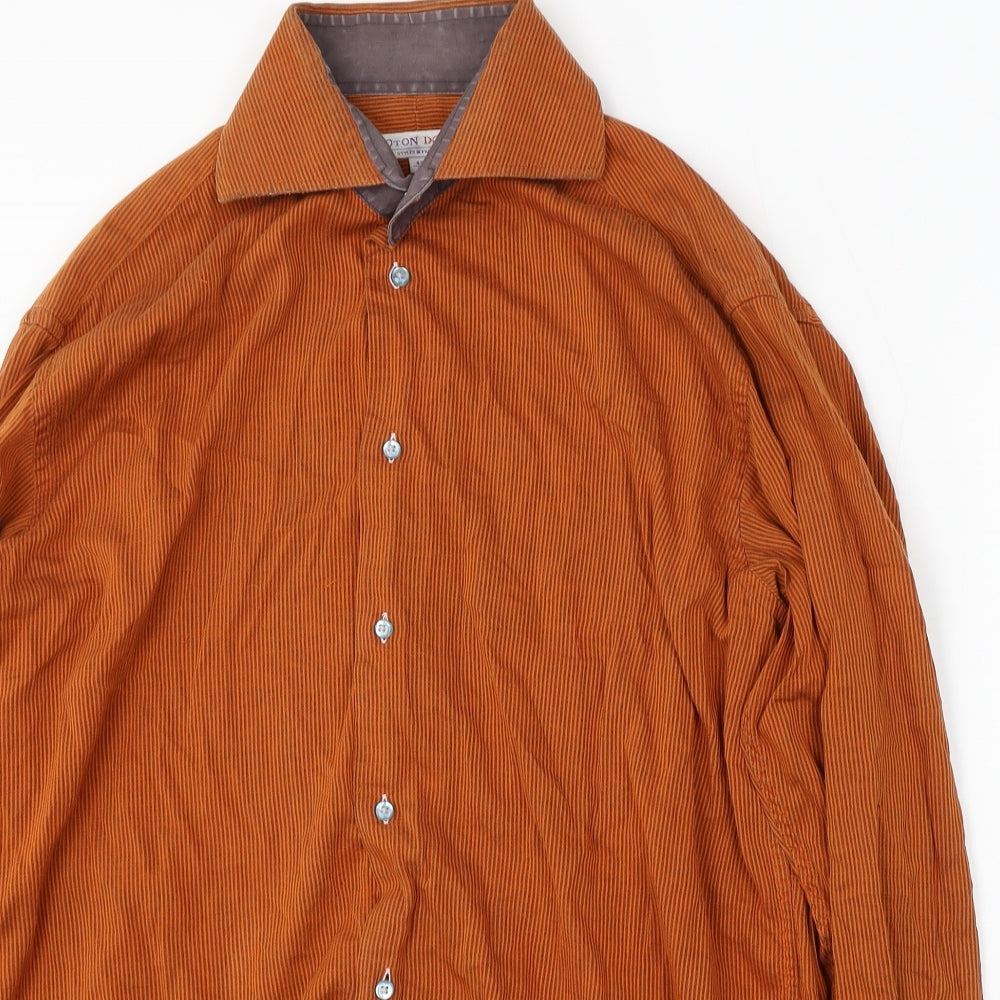 Coton Doux Mens Orange Striped Cotton Button-Up Size 17 Collared Button