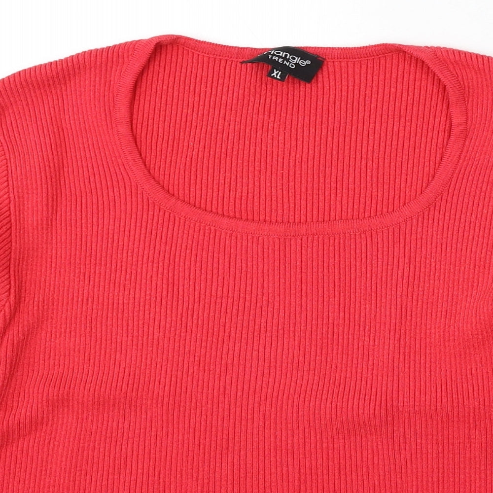 Triangle trend Womens Red Round Neck Cotton Pullover Jumper Size XL