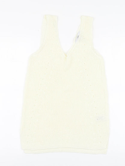 Next Womens Ivory Acrylic Basic T-Shirt Size 10 Round Neck