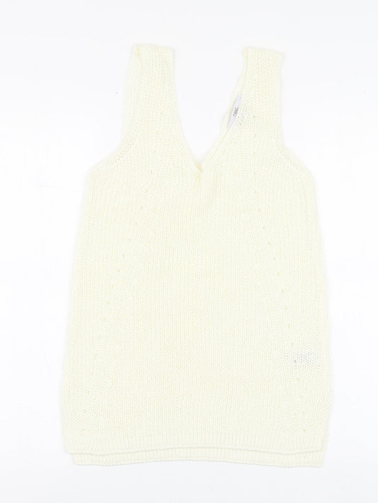 NEXT Womens Ivory Acrylic Basic T-Shirt Size 10 Round Neck