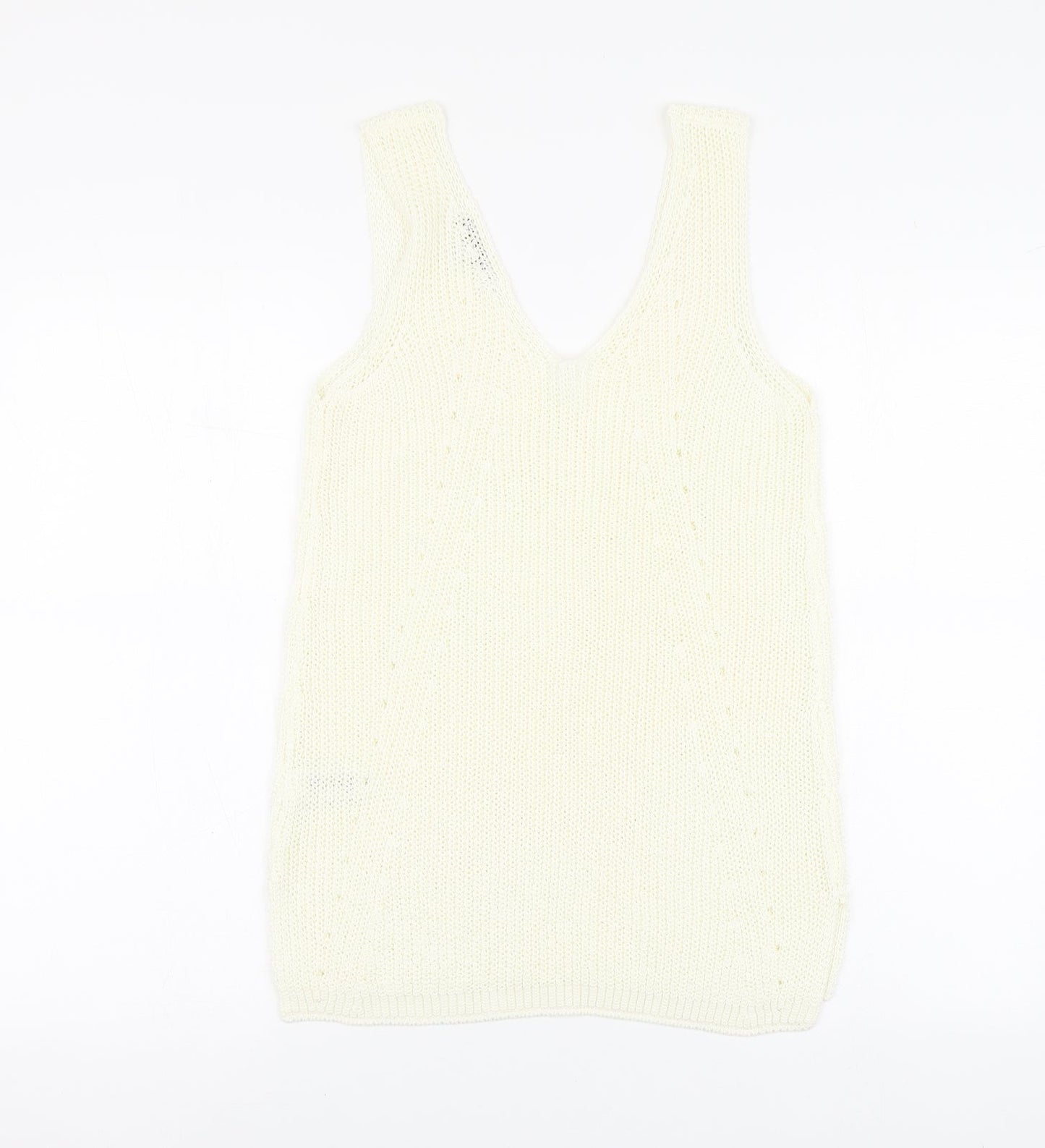 NEXT Womens Ivory Acrylic Basic T-Shirt Size 10 Round Neck