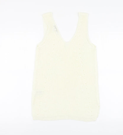 Next Womens Ivory Acrylic Basic T-Shirt Size 10 Round Neck
