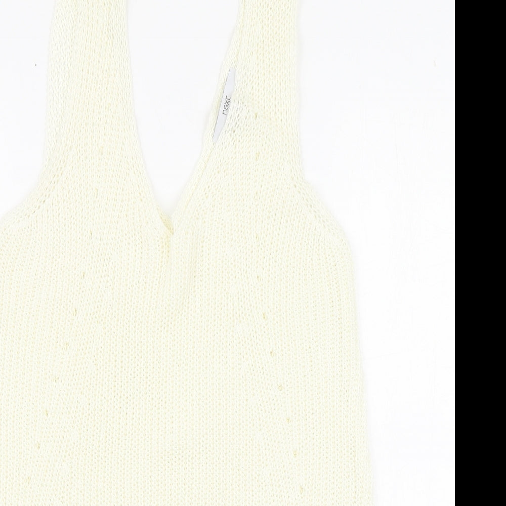 NEXT Womens Ivory Acrylic Basic T-Shirt Size 10 Round Neck