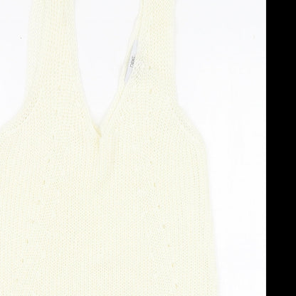 Next Womens Ivory Acrylic Basic T-Shirt Size 10 Round Neck