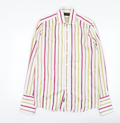 Duchamp Mens Multicoloured Striped Cotton Button-Up Size 15 Collared