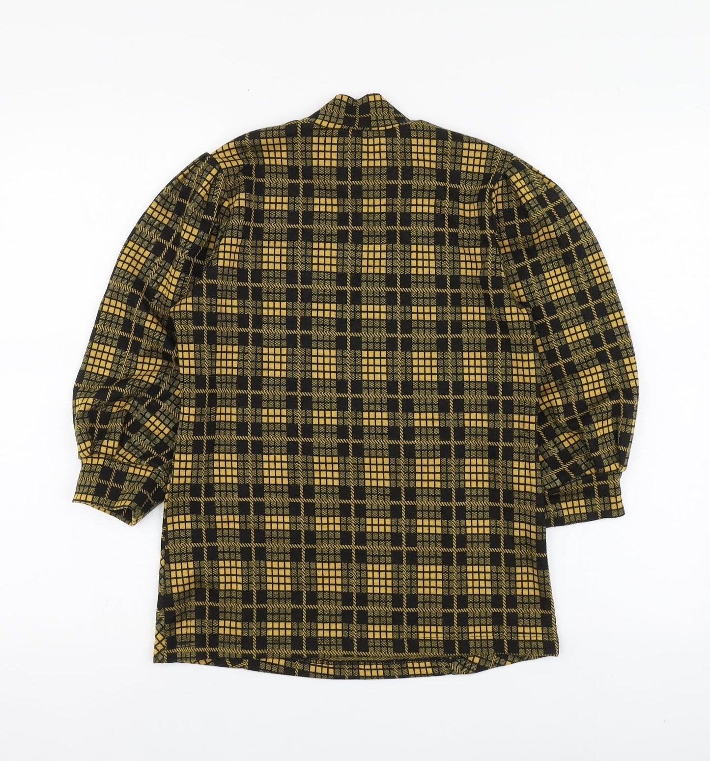 Savida Womens Yellow Plaid Polyester Basic Blouse Size XS High Neck