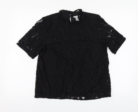 H&M Womens Black Polyamide Basic Blouse Size M Round Neck