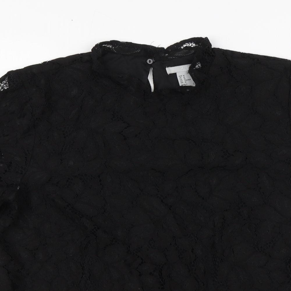 H&M Womens Black Polyamide Basic Blouse Size M Round Neck