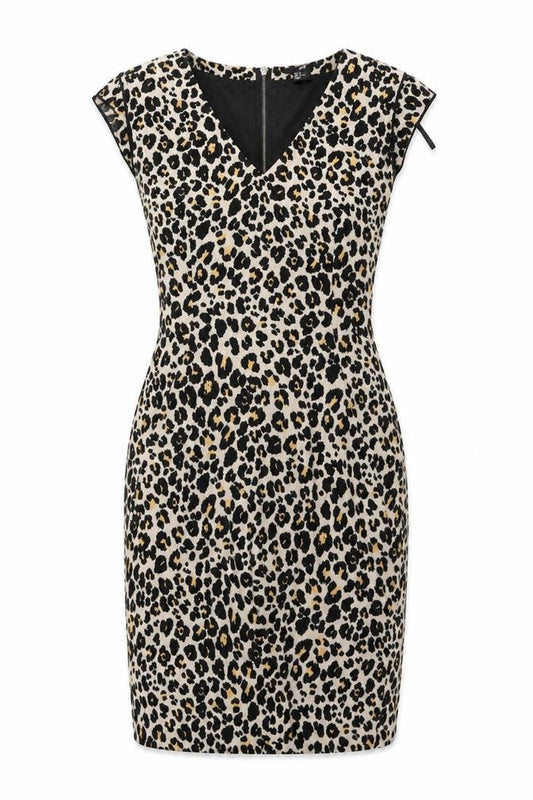 New Look Womens Brown Animal Print Polyester A-Line Size 36 Round Neck