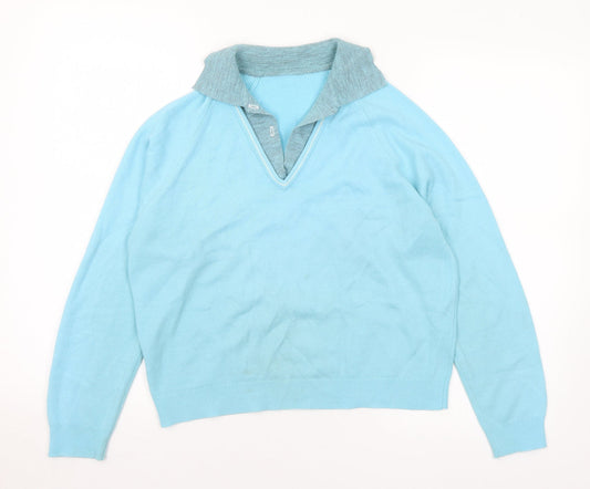Preworn Womens Blue Collared Acrylic Pullover Jumper Size M