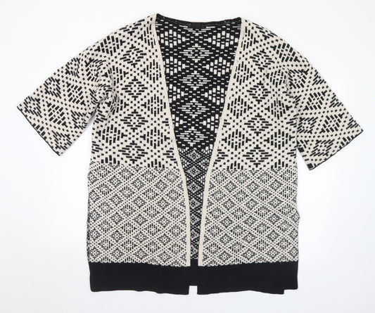 H&M Womens Beige V-Neck Geometric Acrylic Cardigan Jumper Size XS