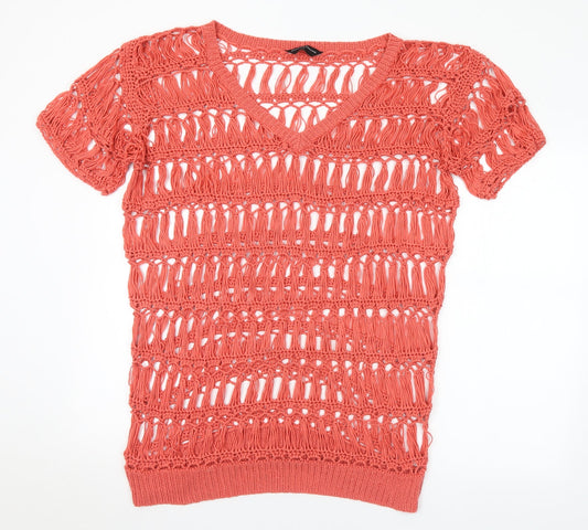 Dorothy Perkins Womens Red V-Neck Acrylic Pullover Jumper Size L