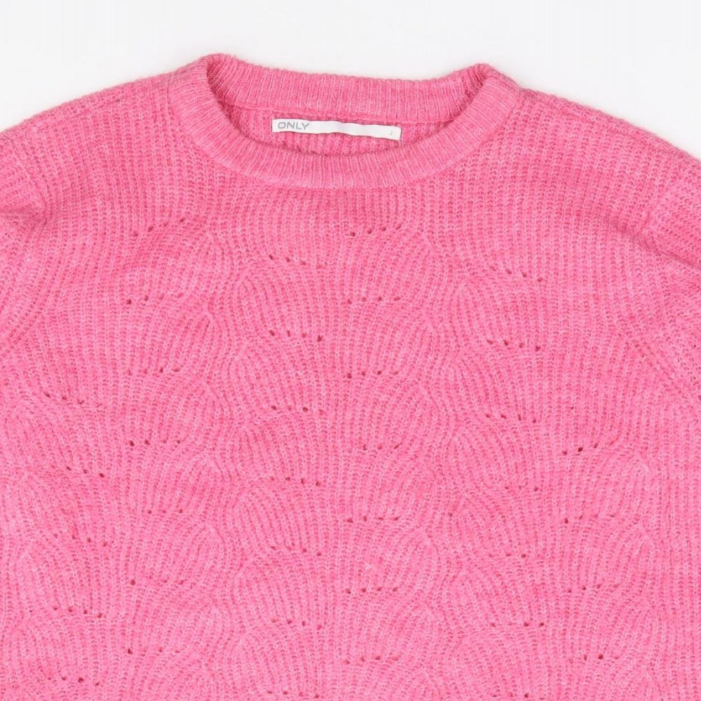 Only Womens Pink Crew Neck Polyester Pullover Jumper Size S