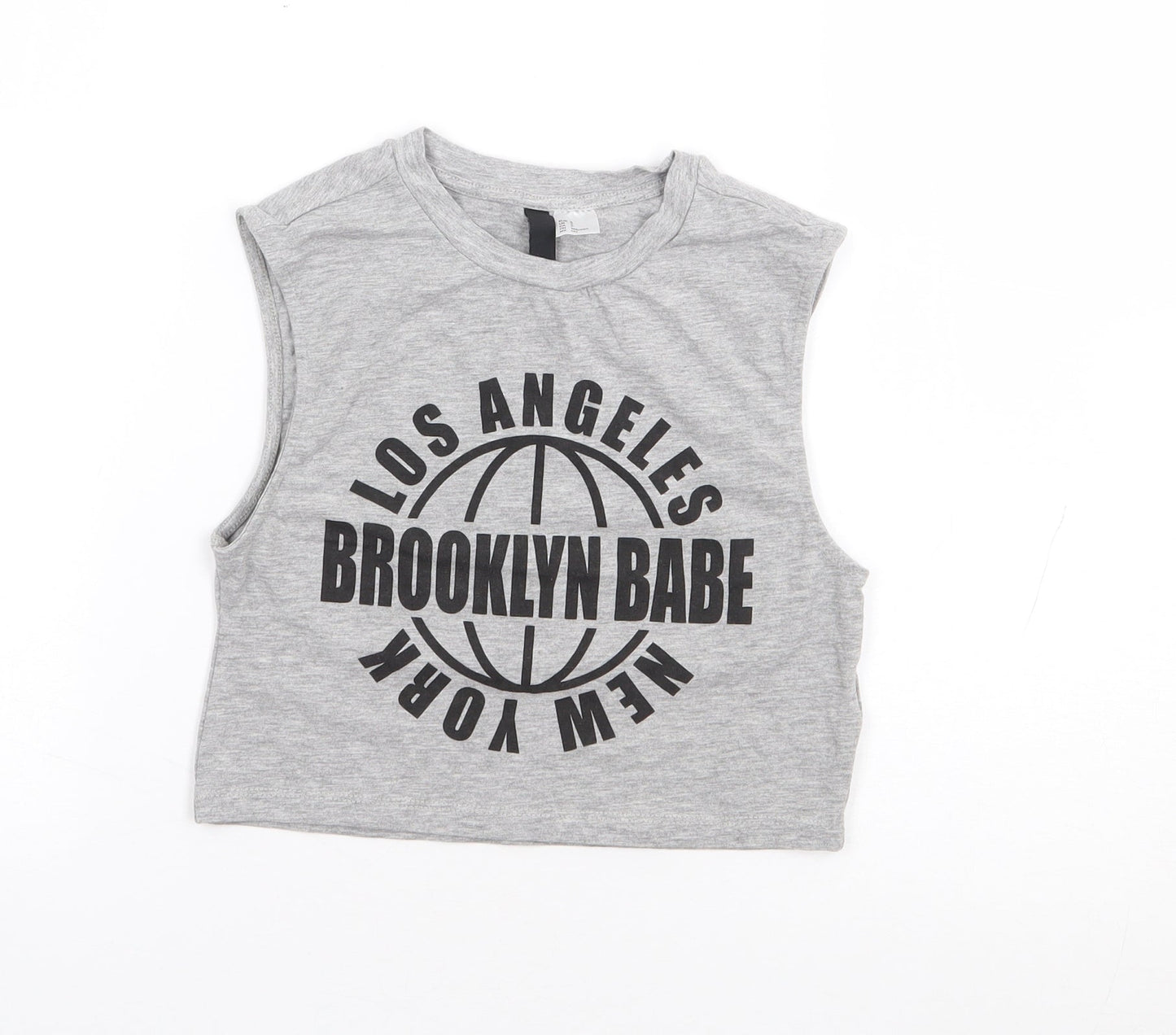 H&M Womens Grey Cotton Cropped Tank Size S Crew Neck