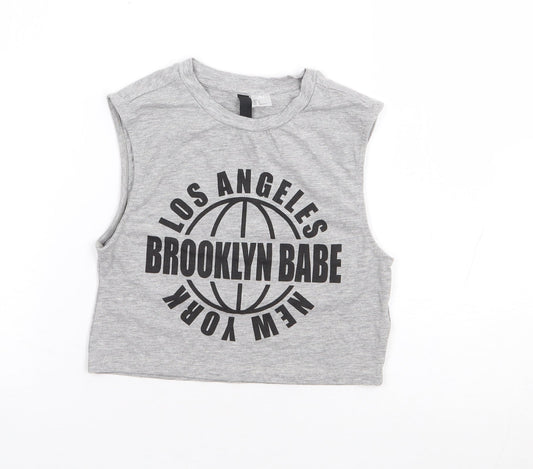 H&M Womens Grey Cotton Cropped Tank Size S Crew Neck