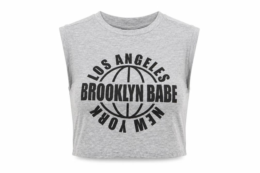 H&M Womens Grey Cotton Cropped Tank Size S Crew Neck