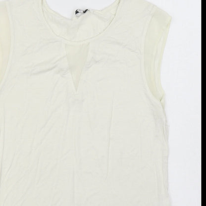 Rose & Olive Womens White Elastane Basic Blouse Size M Boat Neck
