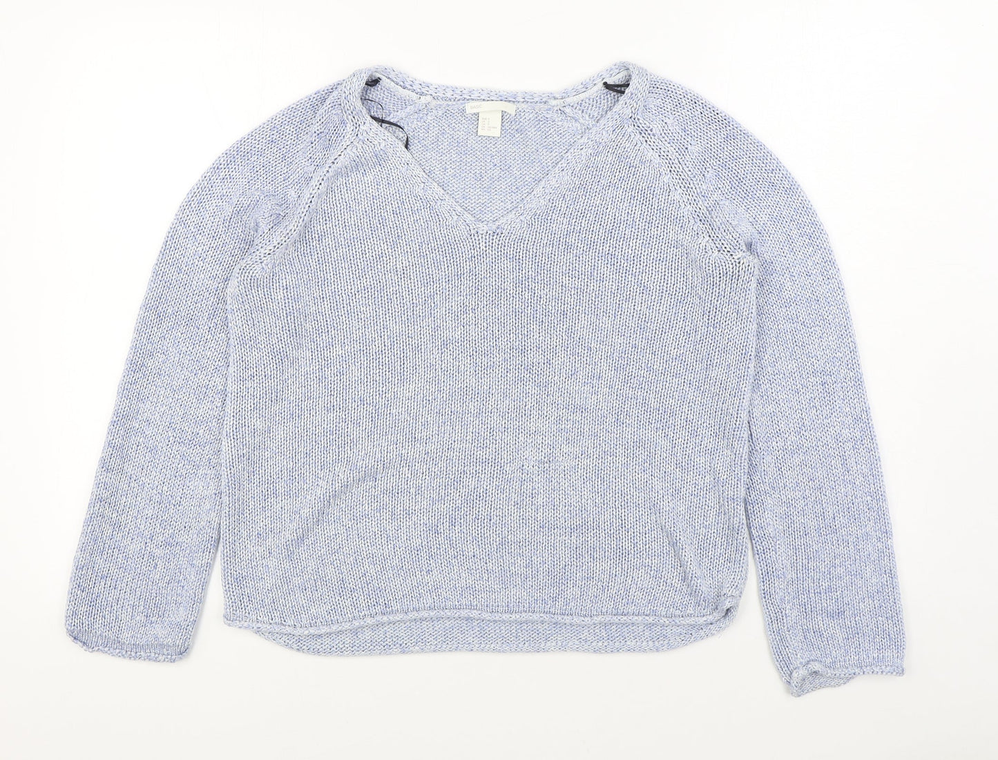 H&M Womens Blue V-Neck Acrylic Pullover Jumper Size S
