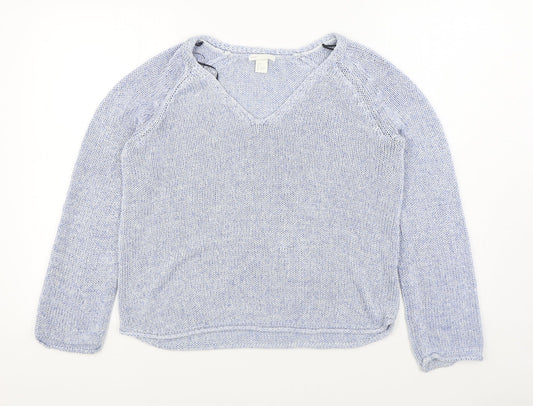 H&M Womens Blue V-Neck Acrylic Pullover Jumper Size S