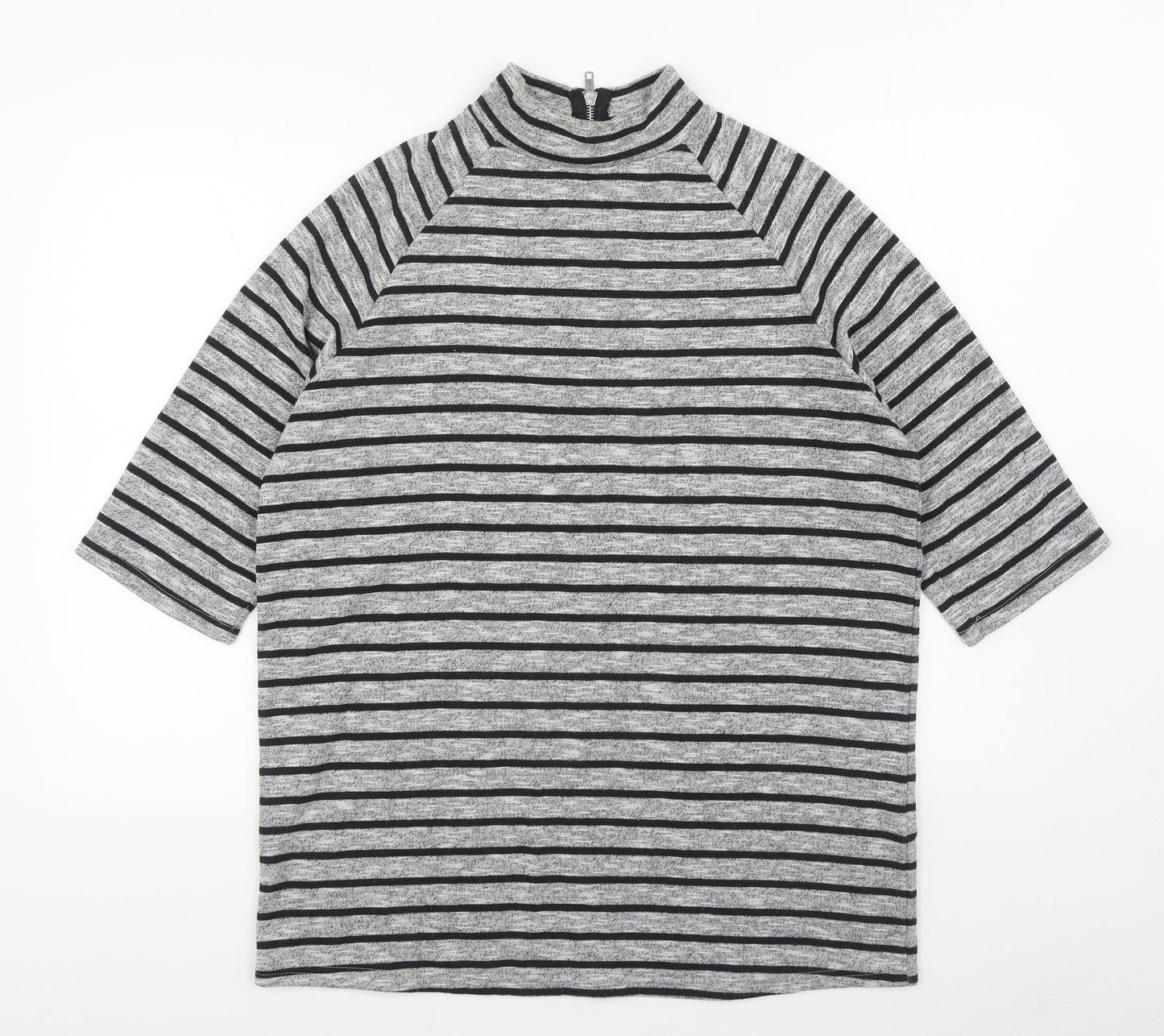 New Look Womens Grey Striped Polyester Pullover Sweatshirt Size 8 Zip
