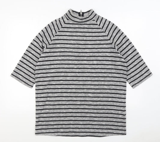 New Look Womens Grey Striped Polyester Pullover Sweatshirt Size 8 Zip
