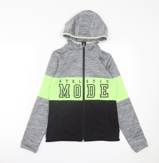 H&M Girls Grey Polyester Full Zip Hoodie Size 10-11 Years Zip